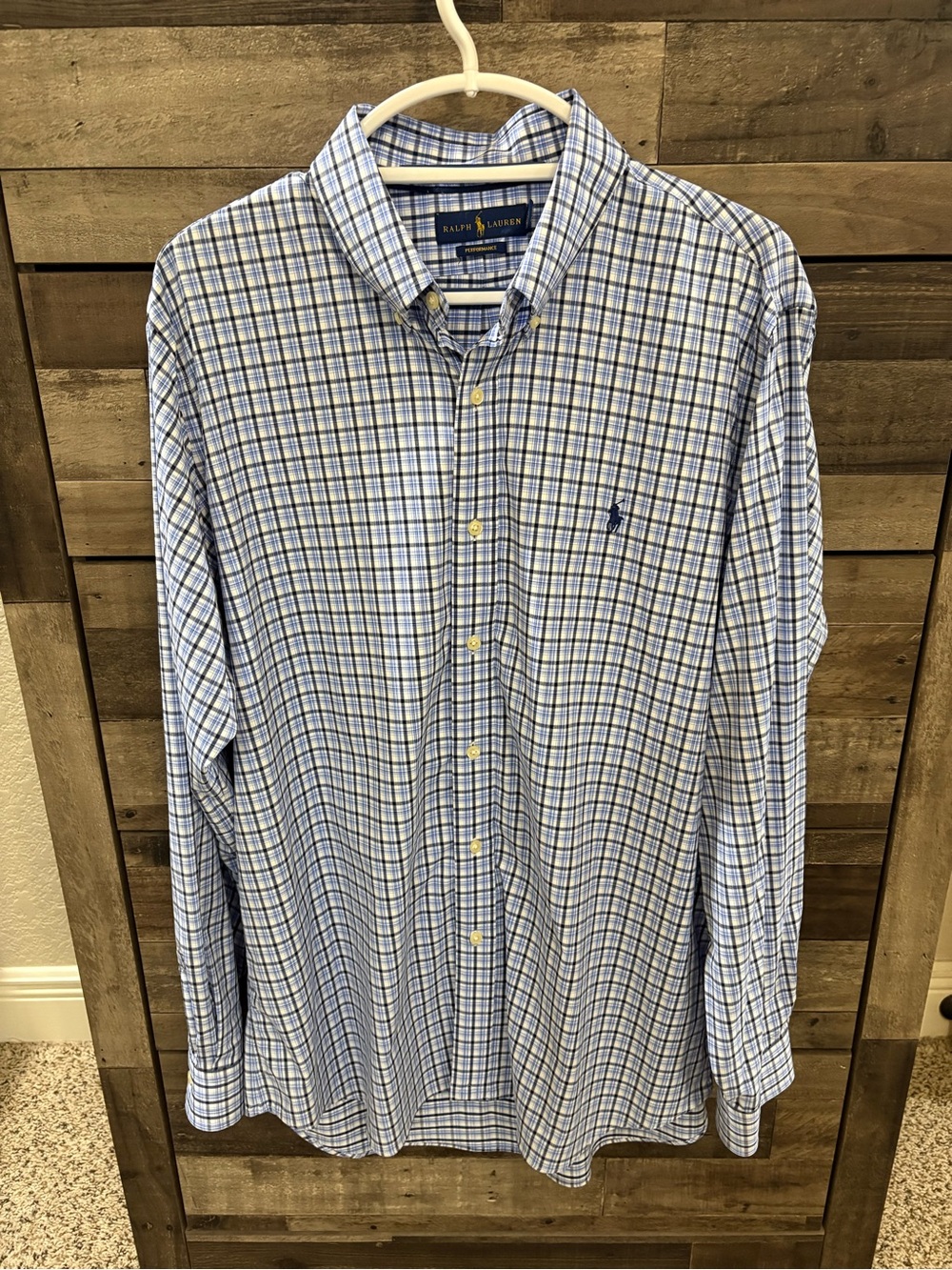 Polo Ralph Lauren Performance Blue & White Plaid Button Down Shirt Men’s XL